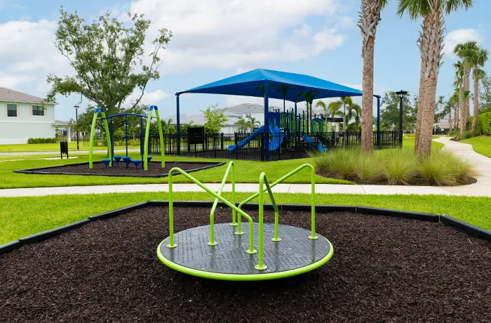 Playground mulch surfacing at neighborhood playground, completed installation by Pro Playgrounds