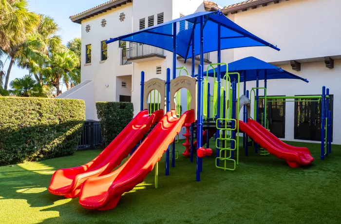Completed playground installation in a neighborhood residential community.