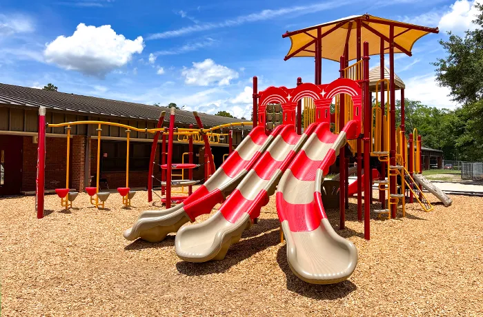 Completed commercial playground installation at an elementary school.