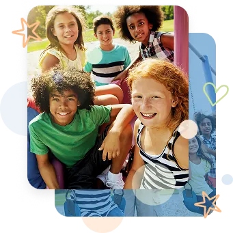 Group of happy children at a commercial playground.