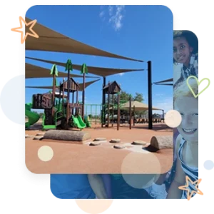 Collage showing playground surfacing and happy kids.