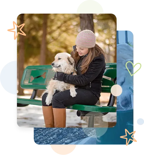 Dog-Park-Equipment-and-Installations-2 Woman sitting on dog park bench holding a dog