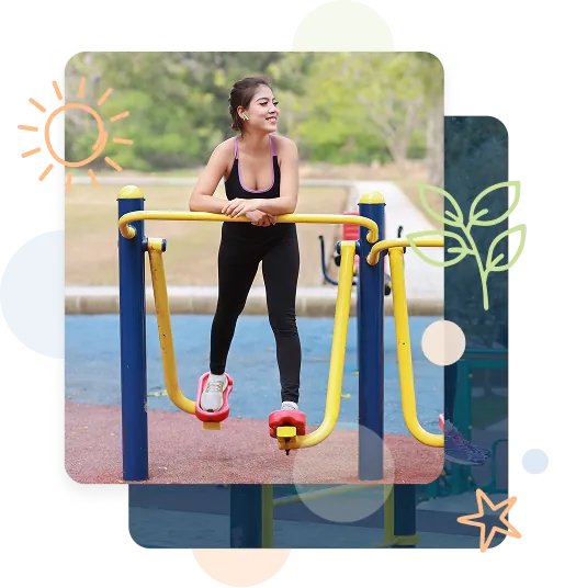 Outdoor-Fitness-Park-Design-and-Construction-4 Woman using outdoor air walker fitness machine on rubber surface in park