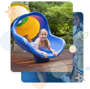 Child on slide over poured-in-place rubber surface