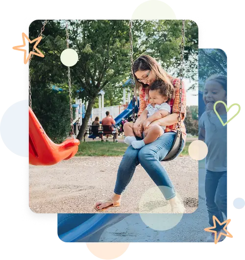 community-park-design-and-development-services-sidebar Mother and child sitting on a swing in a community park.