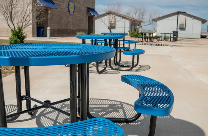Perforated metal picnic tables