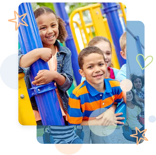 Children playing on colorful playground structure