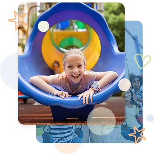 Girl using playground equipment.